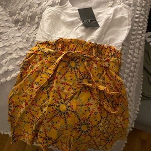 Yellow and White high waisted romper